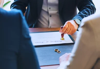 Breakup marriage couple with divorce certification. Dividing Retirement Accounts and Pensions
