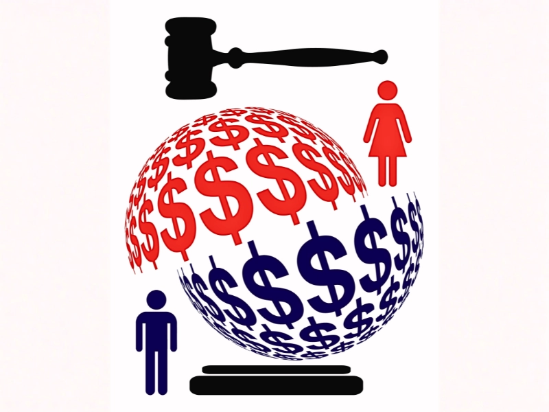 Graphic of gavel, figures, and globe of dollars. International assets in high net worth divorce